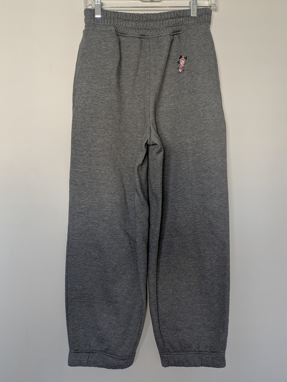 For Love And Lemons Gray Sweatpants with Pink Rose Embroidery Sz M